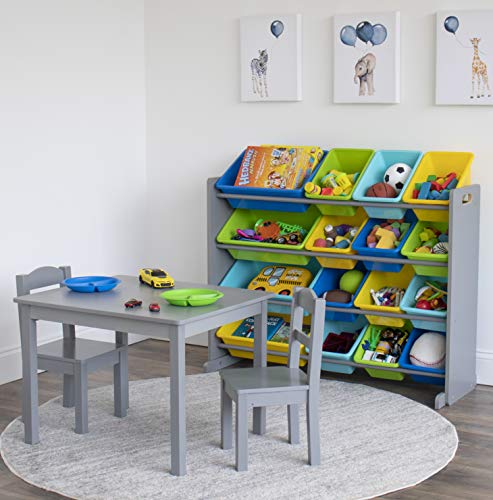 Humble Crew Extra-Large Toy Organizer, 16 Storage Bins, Grey/Blue/Green/Yellow,15.5"D x 42"W x 35"H