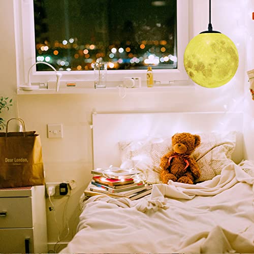HFUGUD Plug in Pendant Lighting with Cord,Hanging Lamps That Plug Into Wall Outlet White,16.4Ft Hanging Light Cord with Switch,3D Paint Hanging Moon Light for Kids Room(Bulb Included)