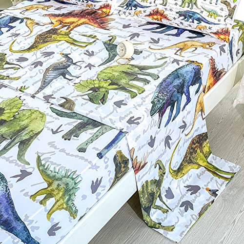 BailiPromise Dinosaur 4 Piece Kids Sheets Full Size,Jurassic Dinosaur Bedding Sheet Set,Boys Printed Flat Sheet Fitted Sheet with 16" Deep Pocket,100% Microfiber Ultra Soft and Skin Friendly