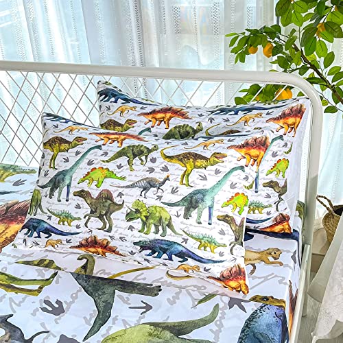 BailiPromise Dinosaur 4 Piece Kids Sheets Full Size,Jurassic Dinosaur Bedding Sheet Set,Boys Printed Flat Sheet Fitted Sheet with 16" Deep Pocket,100% Microfiber Ultra Soft and Skin Friendly