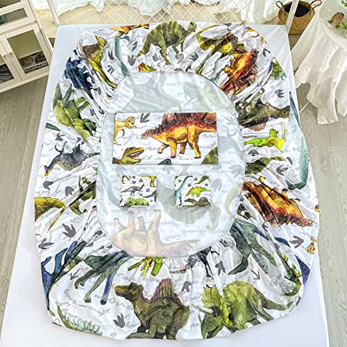 BailiPromise Dinosaur 4 Piece Kids Sheets Full Size,Jurassic Dinosaur Bedding Sheet Set,Boys Printed Flat Sheet Fitted Sheet with 16" Deep Pocket,100% Microfiber Ultra Soft and Skin Friendly