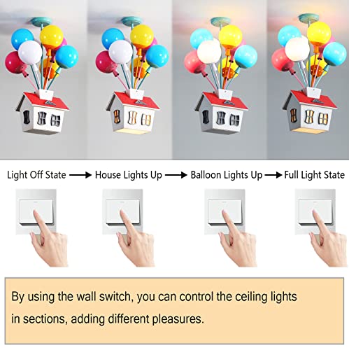 Semi Flush Mount Chandelier Kids Colorful Balloon Glass Pendant Lighting Fixture E27 Wood Ceiling Lamp Segmented Dimmable 9 Lights Deco for Children's Room, Nursery, Kindergarten, Bedroom, Living Room