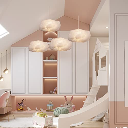 Arturesthome Hanging Cloud Pendant Lighting, Modern Fluffy Cotton Chandelier Ceiling Light Fixture for Children Girls Kids Living Room White