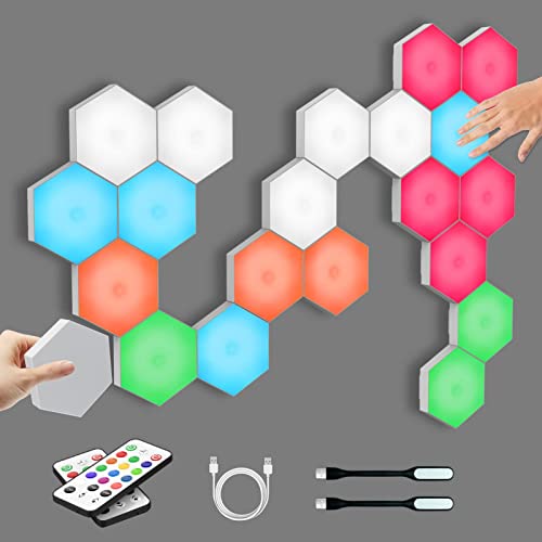 DeJAVU Lighting Hexagon Lights, Touch-Sensitive Hexagon Wall Lights, Hexagon Lights for Wall Led with Remote and USB Power Supply, Spliceable LED Light Wall Panels Gift for Kids, Adults（6 Packs）11111