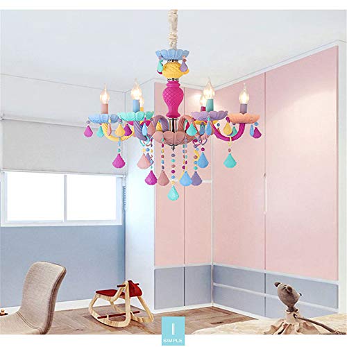 BAYCHEER Modern Art Crystal Colorful Kid's Chandeliers with Crystal,Creative Candle Pendant Lighting for Girl Bedroom,Ceiling Drop Hanging Light Decoration 6 Lights