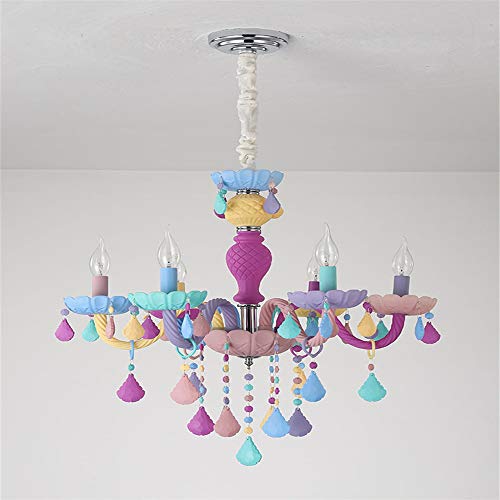 BAYCHEER Modern Art Crystal Colorful Kid's Chandeliers with Crystal,Creative Candle Pendant Lighting for Girl Bedroom,Ceiling Drop Hanging Light Decoration 6 Lights