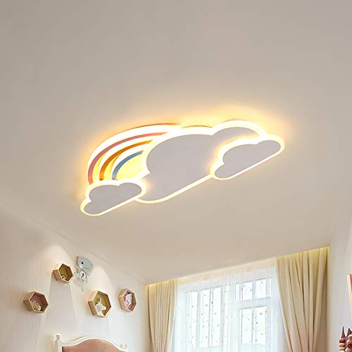 LITFAD White Rainbow Cloudy Ceiling Light Cartoon Metallic LED Flush-Mount Light Fixture Modern Creative Ceiling Lamp Pendant Lighting for Children's Room Kids Bedroom, White Light