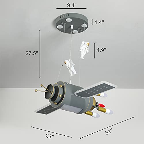 RUNNUP Space Capsule Boys Bedroom Chandelier Resin Astronauts Creative LED Hanging Pendant Light 3 Color in Dark Grey for Children Bedroom Kids Living Room Game Room Kindergarten