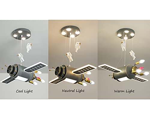 RUNNUP Space Capsule Boys Bedroom Chandelier Resin Astronauts Creative LED Hanging Pendant Light 3 Color in Dark Grey for Children Bedroom Kids Living Room Game Room Kindergarten