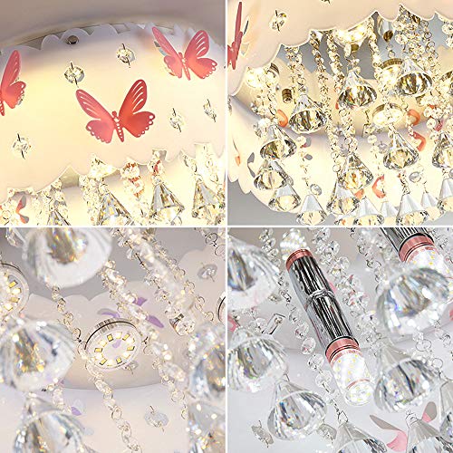 LAKIQ Modern Girl’s Bedroom Flush Mount Ceiling Lighting Fixture Lovely Pink Butterfly LED Crystal Chandelier Drum Shade Close to Ceiling Light for Girls Kids Room Foyer Living Room