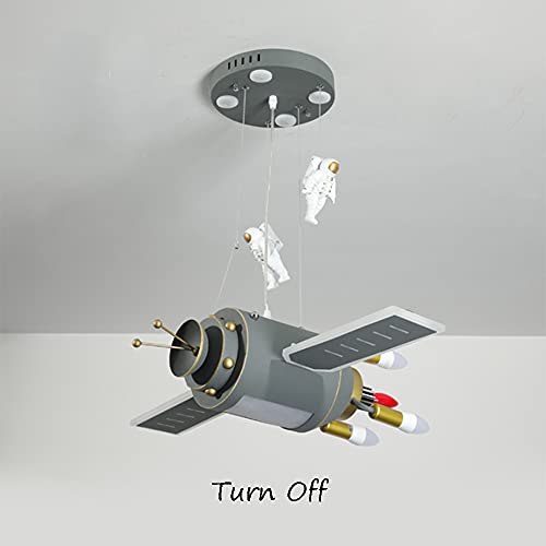 RUNNUP Space Capsule Boys Bedroom Chandelier Resin Astronauts Creative LED Hanging Pendant Light 3 Color in Dark Grey for Children Bedroom Kids Living Room Game Room Kindergarten