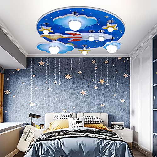YIYIBYUS 35 Watts Modern Cartoon LED Ceiling Light Fixture Chandelier Lamp Kid's Room,LED Baby Lamp Light, Bedroom Environment, Cartoon Ceiling Lighting Lampshade,Universe, Stars, Boys and Girls