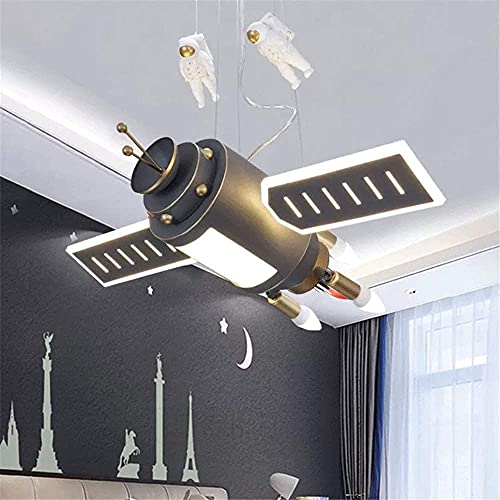 RUNNUP Space Capsule Boys Bedroom Chandelier Resin Astronauts Creative LED Hanging Pendant Light 3 Color in Dark Grey for Children Bedroom Kids Living Room Game Room Kindergarten