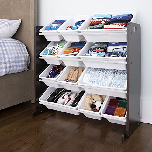 Humble Crew Modern Toy Organizer with 12 Bins, Espresso/White