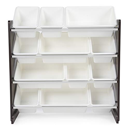 Humble Crew Modern Toy Organizer with 12 Bins, Espresso/White