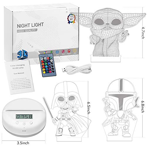 3D Star Wars Night Light for Kids - 3 Patterns and 16 Color Change Decor Lamp - Warm White Light for Sleep - Star Wars Toys for Kids - Birthday & Christmas Gifts for Boys Girls and Star Wars Fans