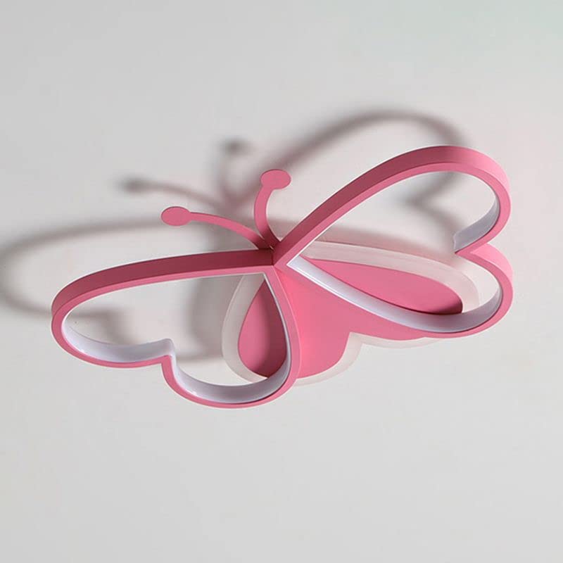 LITFAD Modern Ceiling Light Art Deco Lights Dimmable Ceiling Lamp Cartoon Lovely Kid Room 20" Lighting Fixture Butterfly Design LED Flush Mount Lighting for Boys and Girls, Third Gear Dimming-Pink