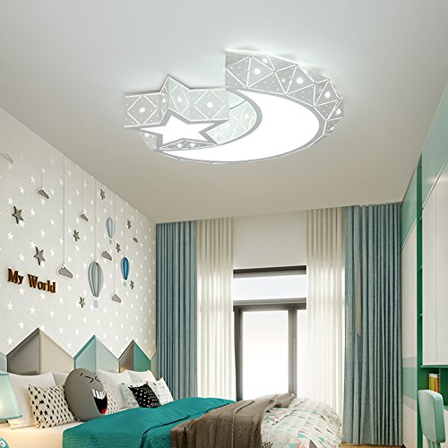 LightInTheBox Modern LED Flush Mount Ceiling Light, Moon Star Shape Close to Ceiling Lighting for Kids Living Room Bedroom Study Room 960lm White (Light Source: White)