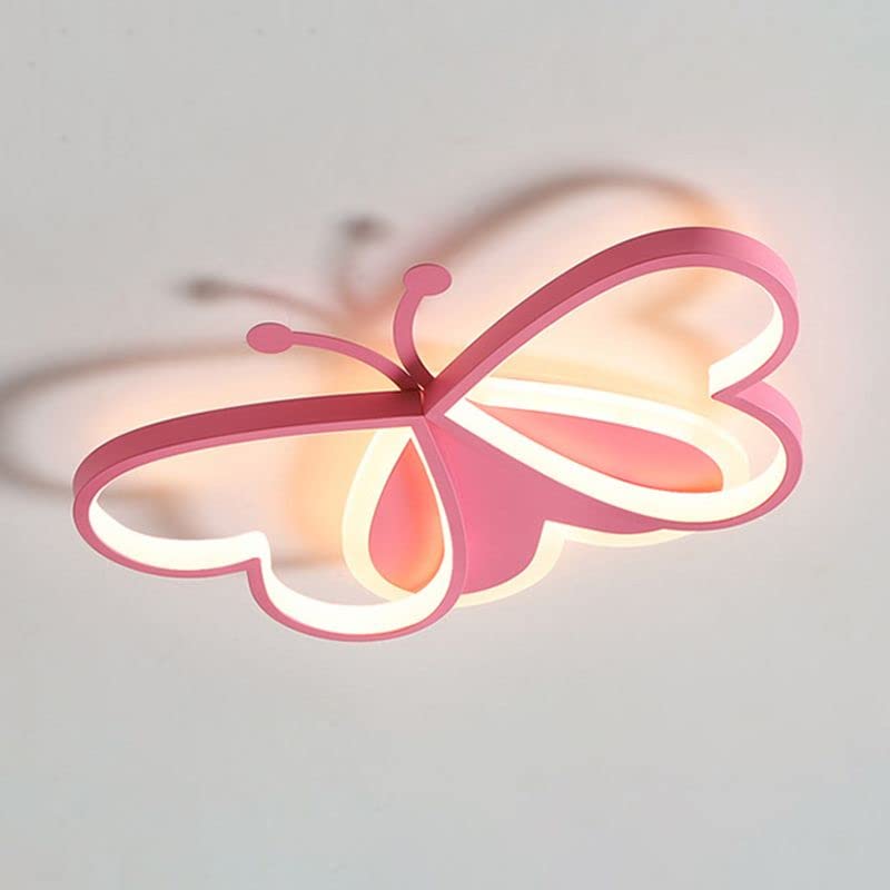 LITFAD Modern Ceiling Light Art Deco Lights Dimmable Ceiling Lamp Cartoon Lovely Kid Room 20" Lighting Fixture Butterfly Design LED Flush Mount Lighting for Boys and Girls, Third Gear Dimming-Pink