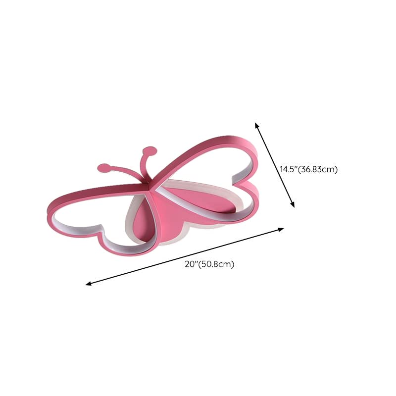 LITFAD Modern Ceiling Light Art Deco Lights Dimmable Ceiling Lamp Cartoon Lovely Kid Room 20" Lighting Fixture Butterfly Design LED Flush Mount Lighting for Boys and Girls, Third Gear Dimming-Pink