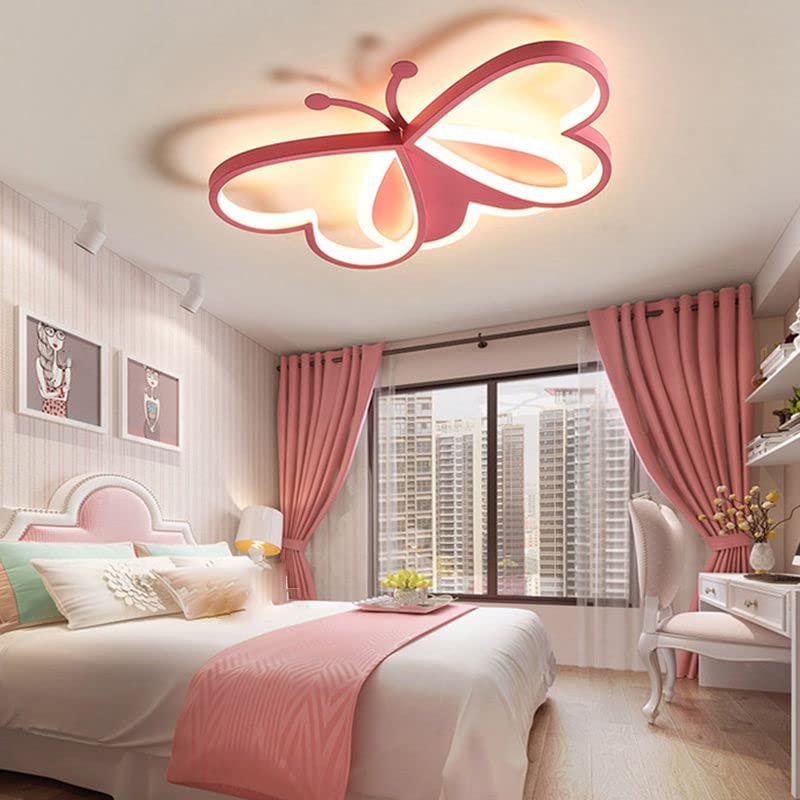LITFAD Modern Ceiling Light Art Deco Lights Dimmable Ceiling Lamp Cartoon Lovely Kid Room 20" Lighting Fixture Butterfly Design LED Flush Mount Lighting for Boys and Girls, Third Gear Dimming-Pink