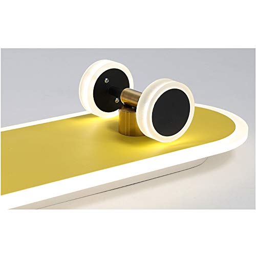 LITFAD Gold Skateboard Ceiling Light Fixture Kids Iron Integrated LED Flush Mount Light Modern Decorative Ceiling Lamp for Nursing Room Boys Bedroom Kids Room Children Bedroom, B