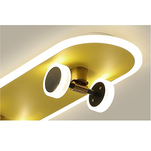 LITFAD Gold Skateboard Ceiling Light Fixture Kids Iron Integrated LED Flush Mount Light Modern Decorative Ceiling Lamp for Nursing Room Boys Bedroom Kids Room Children Bedroom, B
