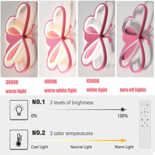 BDXKY Led Ceiling Light Fixture Modern Kids Room Flush Mount Dimmable with Remote 36w Pink Butterfly Ceiling Lamp for Girl Boy Baby Bedroom Living Room