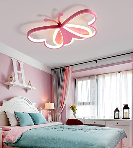 BDXKY Led Ceiling Light Fixture Modern Kids Room Flush Mount Dimmable with Remote 36w Pink Butterfly Ceiling Lamp for Girl Boy Baby Bedroom Living Room
