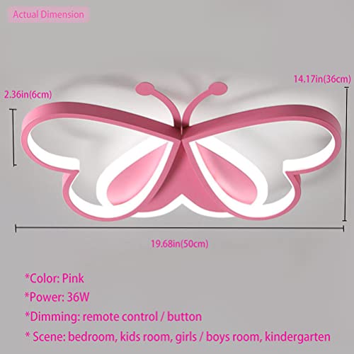 BDXKY Led Ceiling Light Fixture Modern Kids Room Flush Mount Dimmable with Remote 36w Pink Butterfly Ceiling Lamp for Girl Boy Baby Bedroom Living Room