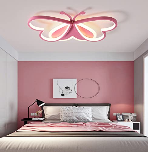 BDXKY Led Ceiling Light Fixture Modern Kids Room Flush Mount Dimmable with Remote 36w Pink Butterfly Ceiling Lamp for Girl Boy Baby Bedroom Living Room
