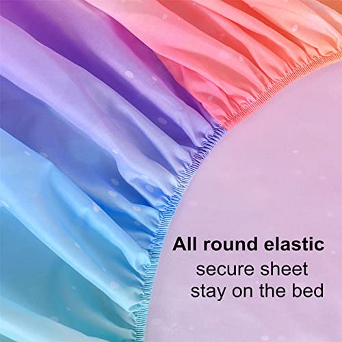 URLINENS Rainbow Sheets Full Size 4 Piece, Tie Dye Pastel Girls Sheet Set for Kids Teens, Glitter Fun Girly Bed Sheets Soft Microfiber Rainbow Bedding Set 1 Fitted Sheet 1 Flat Sheet 2 Pillowcases
