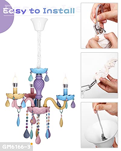 ExtraCozy Kids Crystal Pendant Ceiling Light Chandelier with Umbrella-Shape and Diamond-Raindrops Lampshade Height Adjustable & Three-Color Dimmable Lighting Perfect for Decor Room(Macaron,3 Lights)