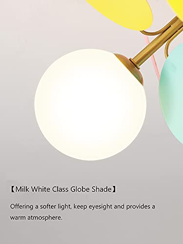 SUSUO Milk White Globe Semi Flush Mount with Colorful Macaron Art Decor, 6 Lights Children Chandelier for Girls Boys Kid's Bedroom Game Room Kindergarten