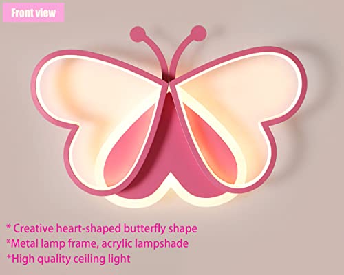 BDXKY Led Ceiling Light Fixture Modern Kids Room Flush Mount Dimmable with Remote 36w Pink Butterfly Ceiling Lamp for Girl Boy Baby Bedroom Living Room