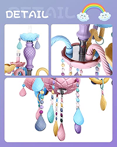 ExtraCozy Kids Crystal Pendant Ceiling Light Chandelier with Umbrella-Shape and Diamond-Raindrops Lampshade Height Adjustable & Three-Color Dimmable Lighting Perfect for Decor Room(Macaron,3 Lights)