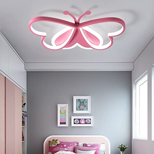 BDXKY Led Ceiling Light Fixture Modern Kids Room Flush Mount Dimmable with Remote 36w Pink Butterfly Ceiling Lamp for Girl Boy Baby Bedroom Living Room