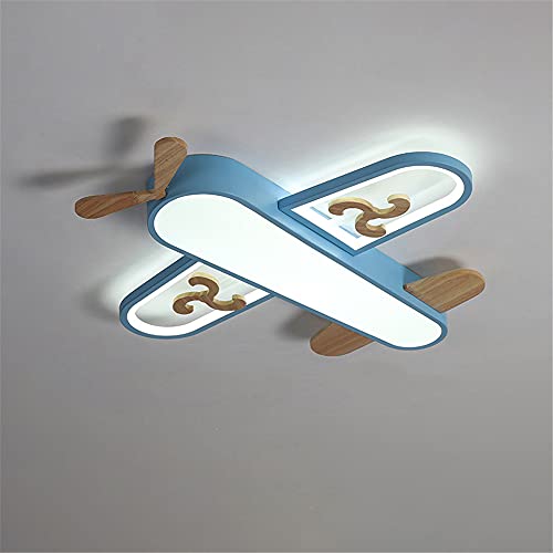 BAYCHEER Aircraft Shaped Led Ceiling Mount Light Acrylic Wooden Kids Stepless Dimming Ceiling Fixture Hanging Lighting Lamp for Kindergarten Children Room Playroom Nursery, 21.6'' Blue