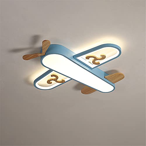 BAYCHEER Aircraft Shaped Led Ceiling Mount Light Acrylic Wooden Kids Stepless Dimming Ceiling Fixture Hanging Lighting Lamp for Kindergarten Children Room Playroom Nursery, 21.6'' Blue