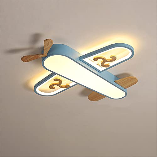 BAYCHEER Aircraft Shaped Led Ceiling Mount Light Acrylic Wooden Kids Stepless Dimming Ceiling Fixture Hanging Lighting Lamp for Kindergarten Children Room Playroom Nursery, 21.6'' Blue