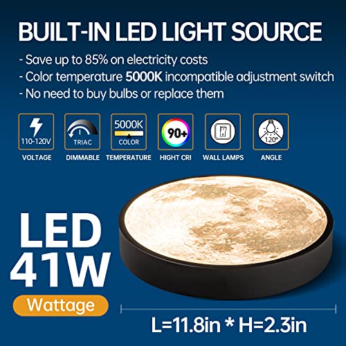 JFHTNFJ 41W LED Flush Mount Ceiling Light, 5000K Daylight White Moon Flat Panel Ceiling Light, 12 Inch Slim Close to Ceiling Lights Fixture for Bedroom/Kitchen/Hallway/Kids Room Lighting.