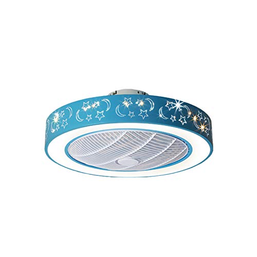 LAKIQ Kids Room LED Ceiling Fan with Light 7 Blades Modern Acrylic Flush Mount Ceiling Lights 20.5’’ Drum Close to Ceiling Lighting 3-Color Dimmable for Bedroom(Blue)