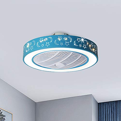 LAKIQ Kids Room LED Ceiling Fan with Light 7 Blades Modern Acrylic Flush Mount Ceiling Lights 20.5’’ Drum Close to Ceiling Lighting 3-Color Dimmable for Bedroom(Blue)