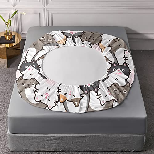CVHOUSE Cat Fitted Sheet Queen Size,Cartoon Cat Bed Sheet Set for Kids Teens,Kawaii Bedding Set,1 Flat Sheet & 1 Fitted Sheet with 2 Pillow Cases - 4 Piece