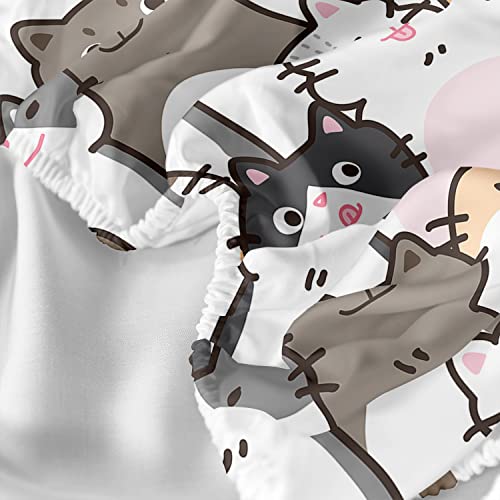 CVHOUSE Cat Fitted Sheet Queen Size,Cartoon Cat Bed Sheet Set for Kids Teens,Kawaii Bedding Set,1 Flat Sheet & 1 Fitted Sheet with 2 Pillow Cases - 4 Piece
