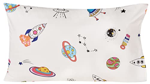 J-pinno Outer Space Planet Rocket Travel Adorable Twin 100% Cotton 3 Pieces Sheet Set for Kids Girls Children Flat Sheet + Fitted Sheet + Pillowcase Bedding Decoration Gift Set