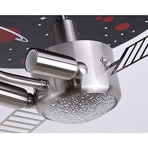 LITFAD Space Ship Kids Bedroom Ceiling Light with Astronaut Metal Creative Modern Semi Flush Ceiling Light 3 Lights LED Ceiling Lamp Pendant Lighting in Black for Children's Room Boys Room