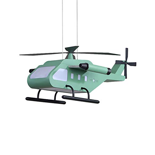 LITFAD Helicopter Ceiling Hanging Light Cartoon Metallic LED Chandelier Children Room Pendulum Light Modern Airplane Art Deco LED Pendant Lighting in Green for Amusement Park Boys Bedroom Kids Room