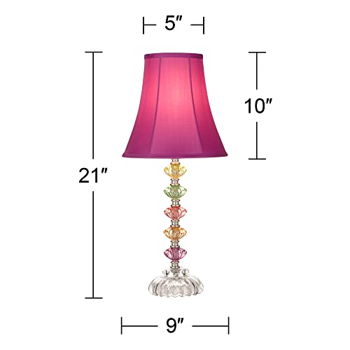 360 Lighting Bohemian Traditional Chic Style Accent Table Lamps 21" High Set of 2 Multi Colored Stacked Glass Deep Pink Bell Shade Decor for Kids Girls Room Bedroom Bedside House Nightstand