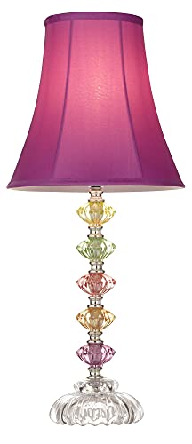 360 Lighting Bohemian Traditional Chic Style Accent Table Lamps 21" High Set of 2 Multi Colored Stacked Glass Deep Pink Bell Shade Decor for Kids Girls Room Bedroom Bedside House Nightstand